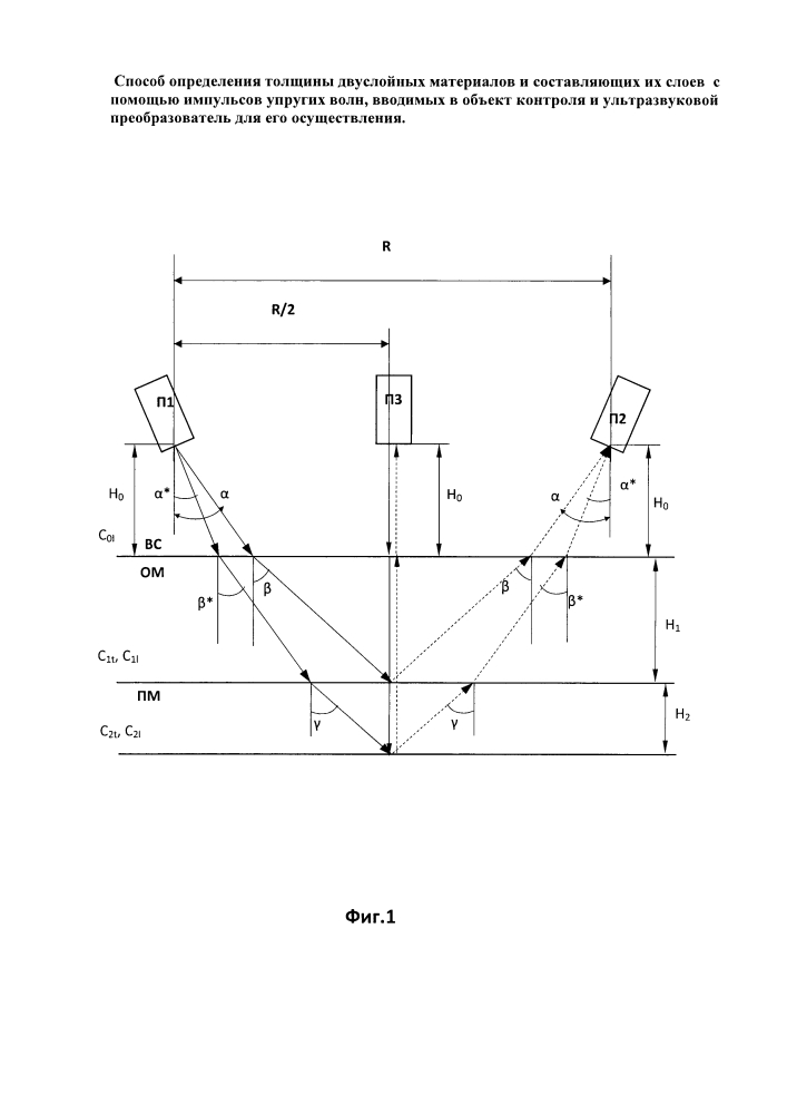 Способ определения толщины двуслойных материалов и составляющих их слоев с помощью импульсов упругих волн, вводимых в объект контроля и ультразвуковой преобразователь для его осуществления (патент 2625261)