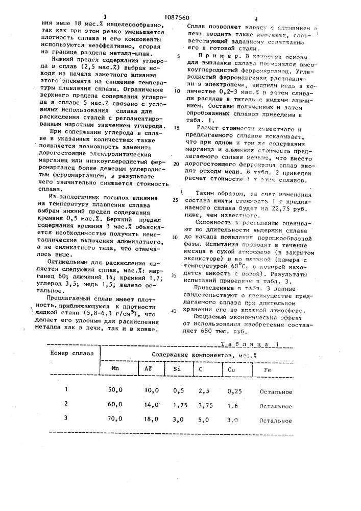 Сплав для раскисления стали (патент 1087560)