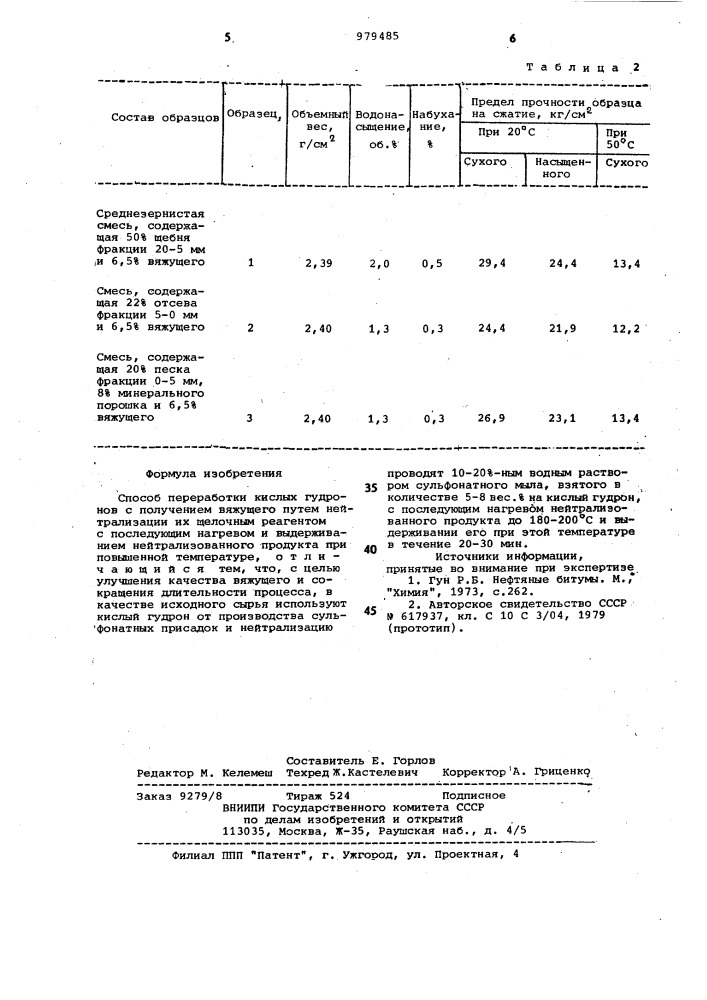 Способ переработки кислых гудронов (патент 979485)