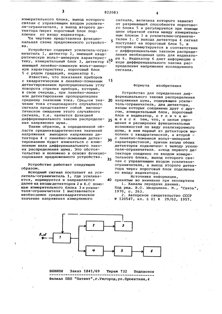 Устройство для определения дифферен-циального закона распределения напря-жения шума (патент 822083)