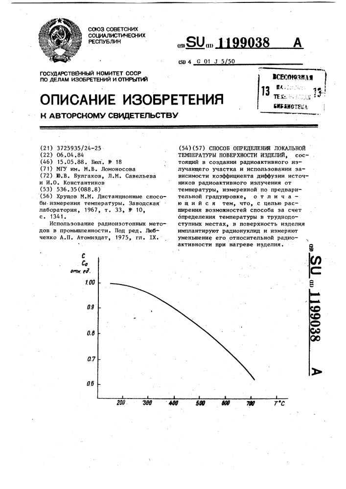 Способ определения локальной температуры поверхности изделий (патент 1199038)