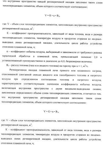 Способ тепловой обработки металла в пламенной печи прямого или косвенного нагрева (варианты), способ сжигания смеси жидкого или газообразного топлива и нагретого воздуха в пламенной печи прямого или косвенного нагрева, устройство отопления (варианты) и регенеративная насадка (варианты) для осуществления способов (патент 2324745)