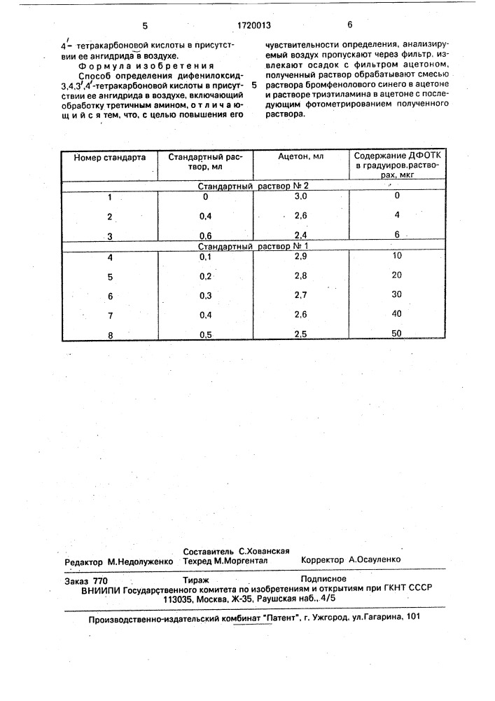 Способ определения дифенилоксид-3,4,3 @ ,4 @ - тетракарбоновой кислоты в присутствии ее ангидрида в воздухе (патент 1720013)