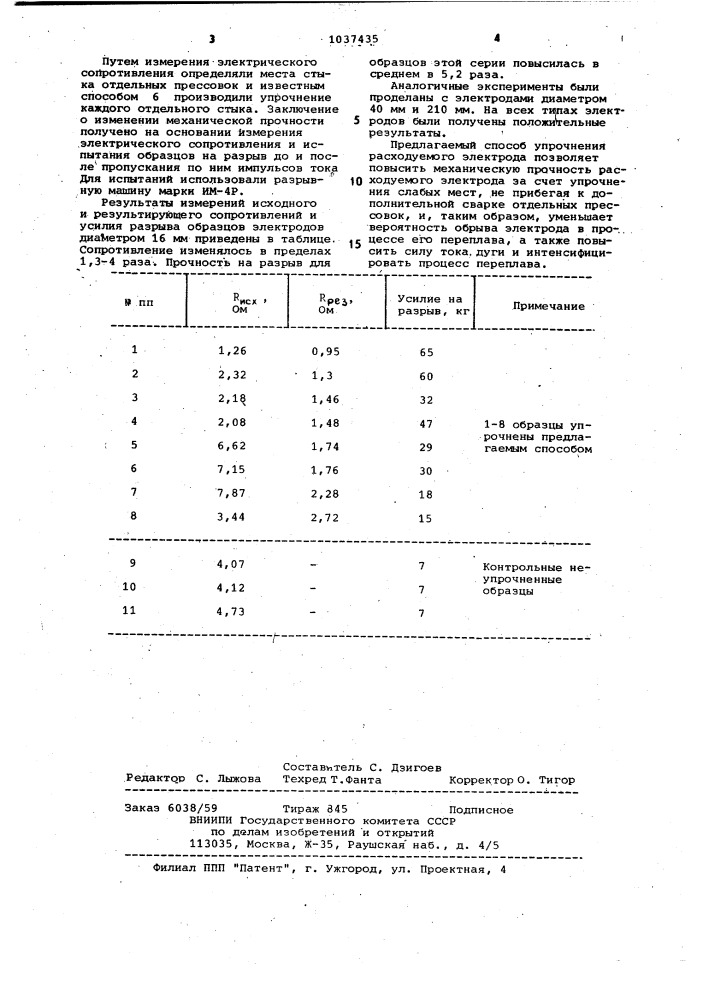 Способ упрочнения расходуемого электрода (патент 1037435)