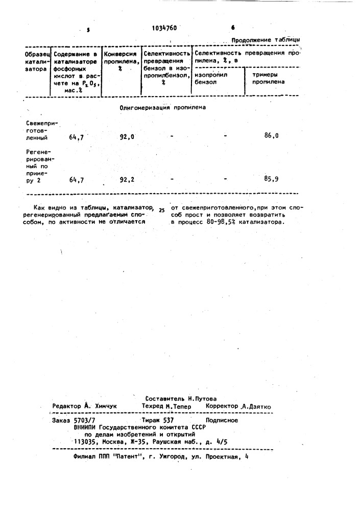 Способ регенерации твердого фосфорнокислотного катализатора (патент 1034760)