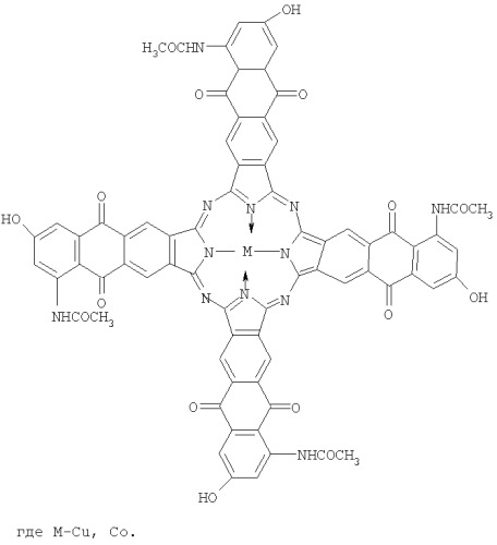 Тетра-(5-ацетиламино-7-гидрокси)-антрахинонопорфиразины меди и кобальта (патент 2404186)