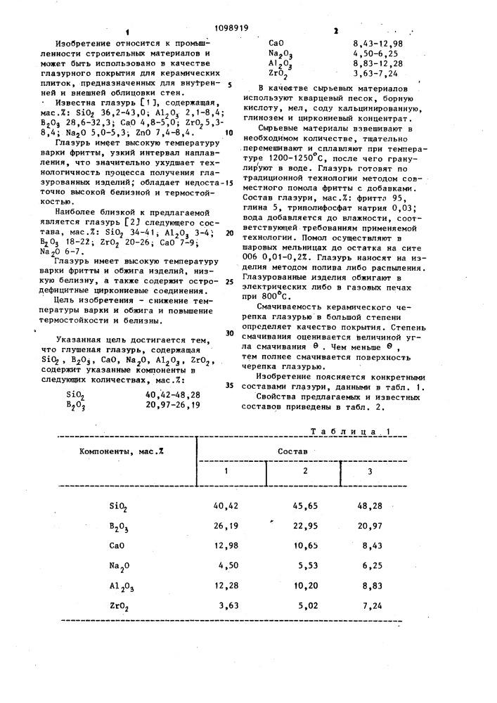 Глушеная глазурь (патент 1098919)