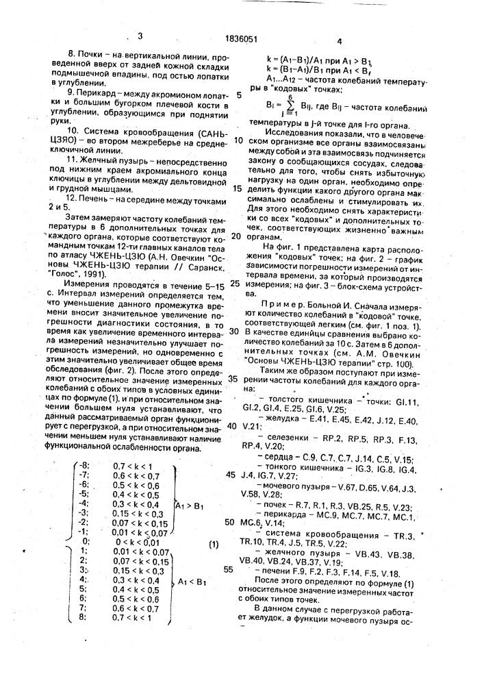 Способ контроля функционального состояния органов человека по точкам акупунктуры и устройство для его осуществления (патент 1836051)