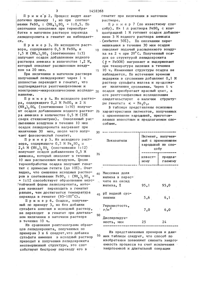 Способ получения зародышей красного железоокисного пигмента (патент 1458368)