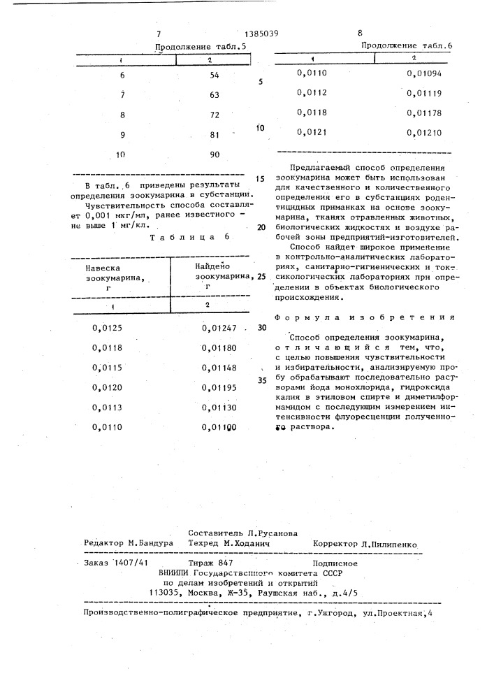 Способ определения зоокумарина (патент 1385039)