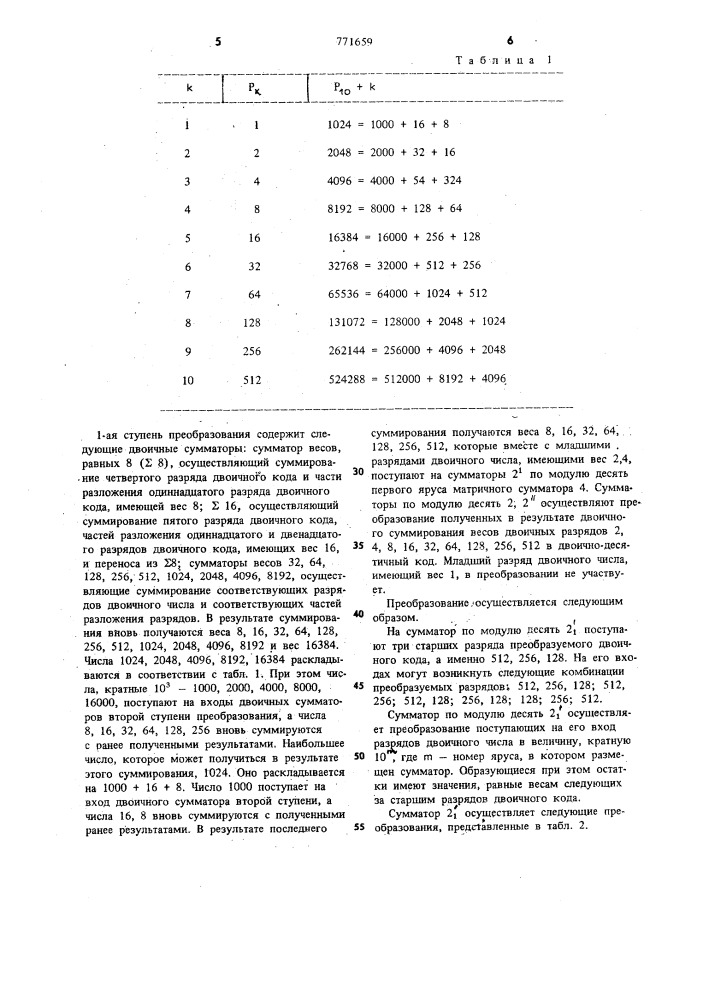 Преобразователь двоичного кода в двоично-десятичный (патент 771659)