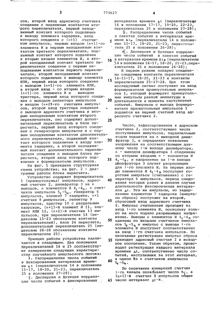 Устройство для определения характеристик случайных импульсных потоков (патент 773627)