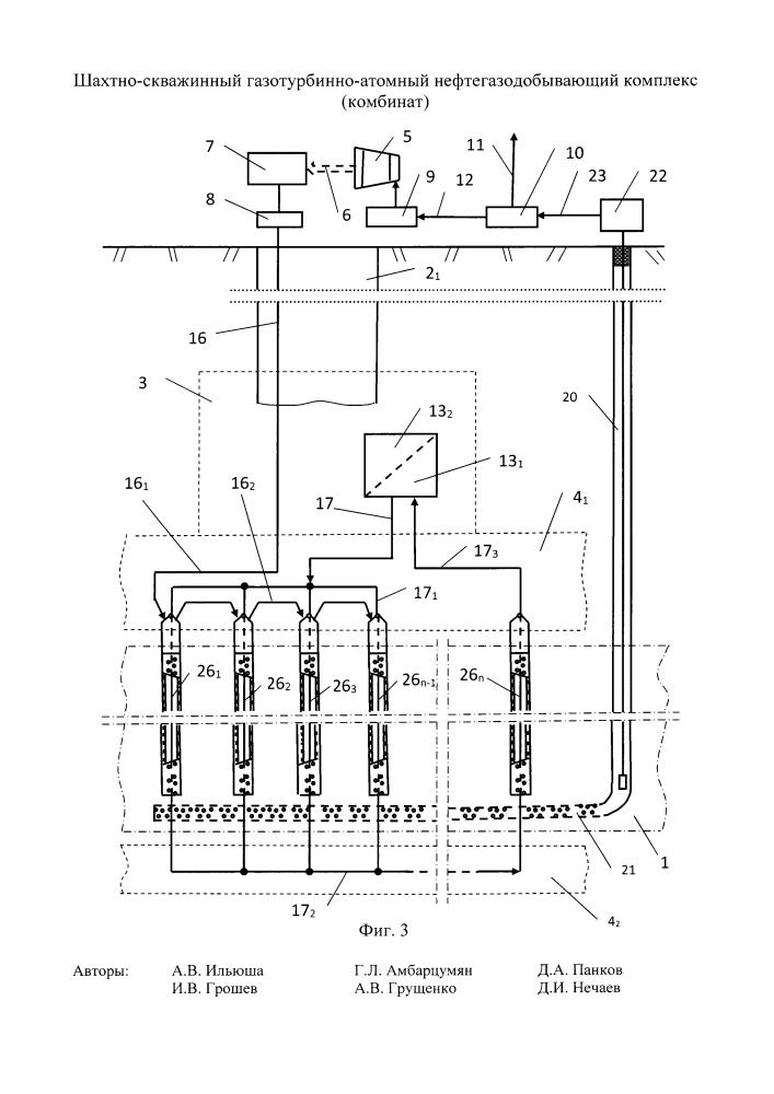 Шахтно-скважинный газотурбинно-атомный нефтегазодобывающий комплекс (комбинат) (патент 2652909)