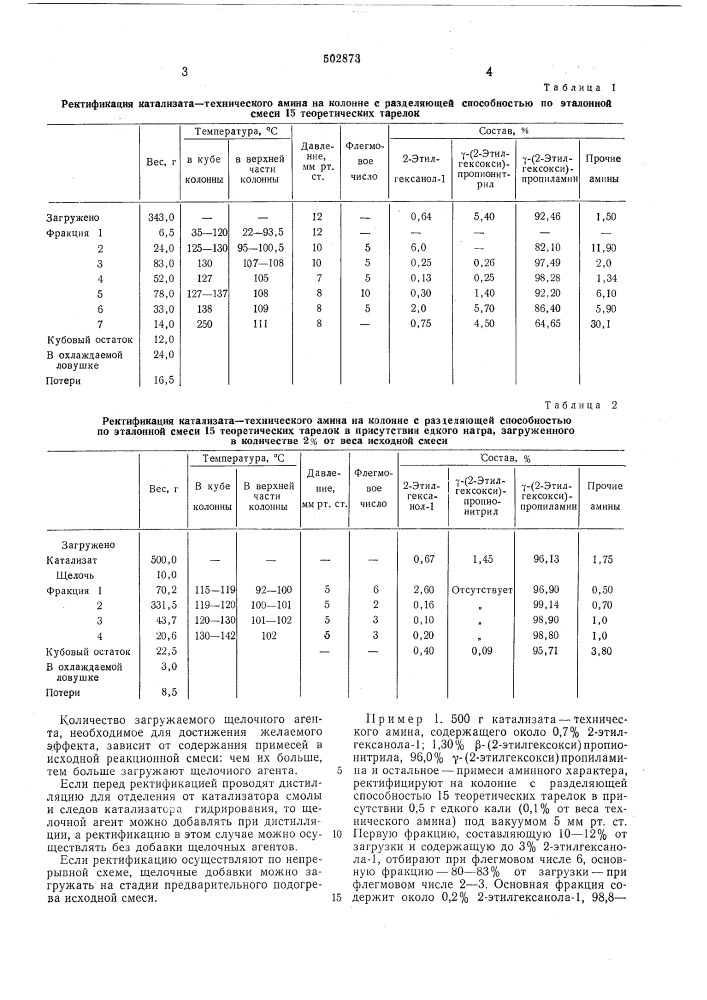 Способ выделения -(2-этилгексокси)пропиламина (патент 502873)