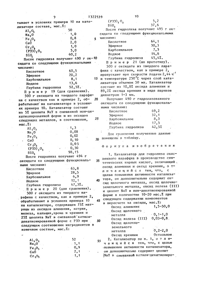 Катализатор для гидролиза окисленного парафина (патент 1322539)