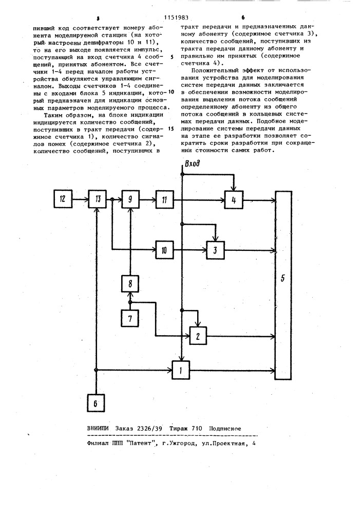 Устройство для моделирования систем передачи данных (патент 1151983)