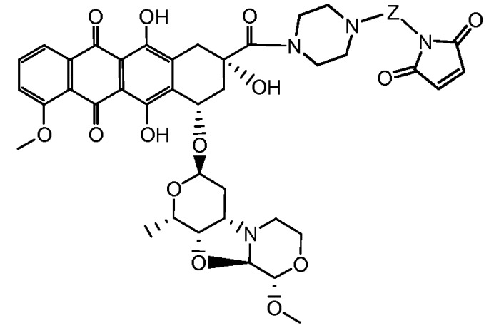 Конъюгаты производного антрациклина, способы их получения и их применение в качестве противоопухолевых соединений (патент 2523419)