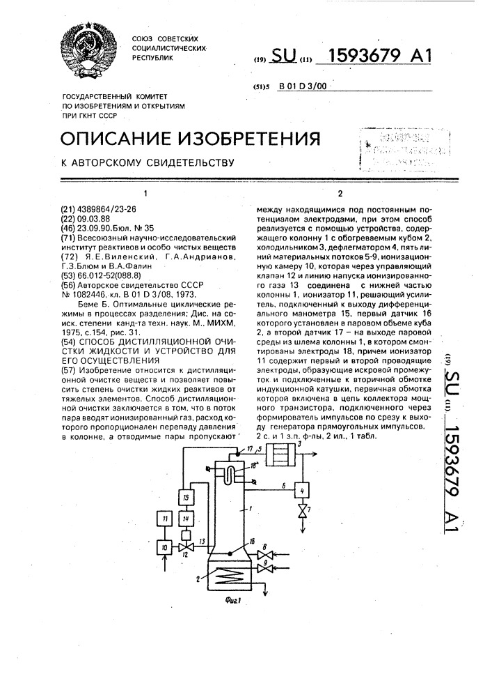 Способ дистилляционной очистки жидкостей и устройство для его осуществления (патент 1593679)