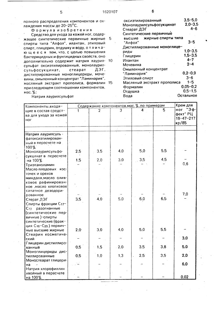 Средство для ухода за кожей ног (патент 1620107)