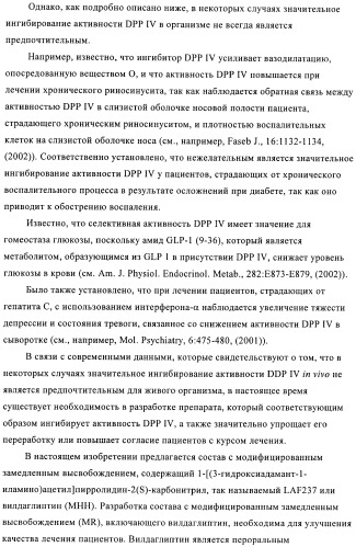 Состав с модифицированным высвобождением, содержащий 1-[(3-гидроксиадамант-1-иламино)ацетил]пирролидин-2(s)-карбонитрил (патент 2423124)