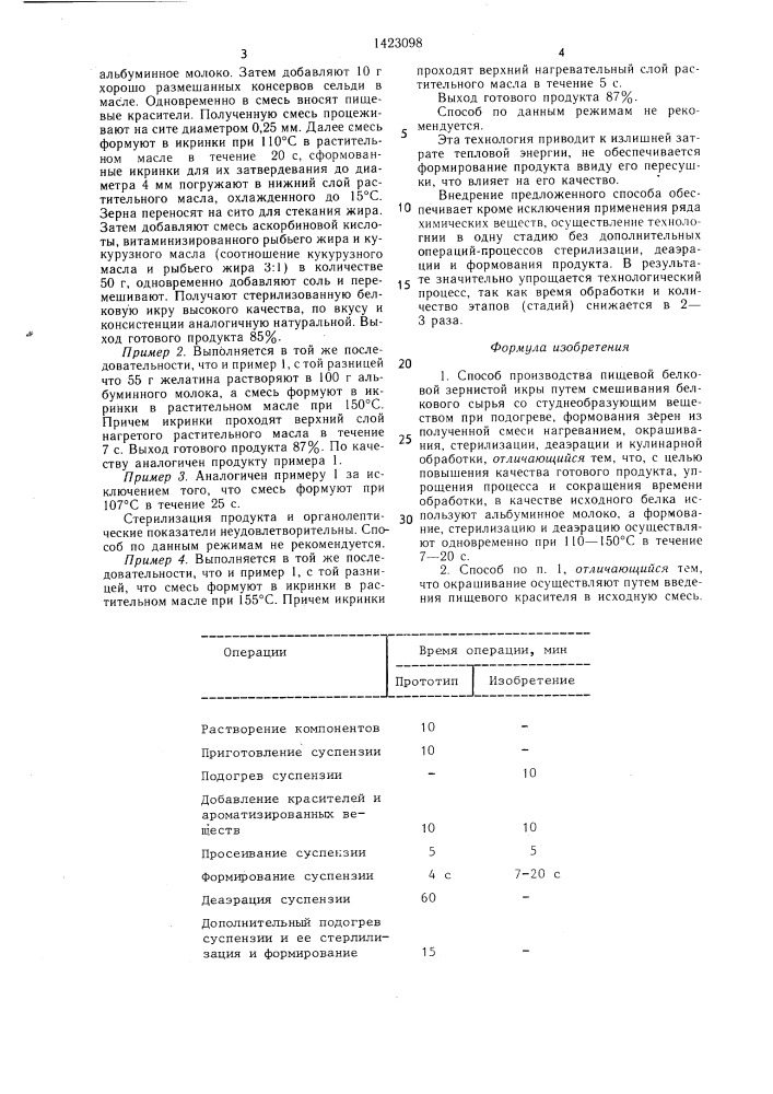 Способ производства пищевой белковой зернистой икры (патент 1423098)