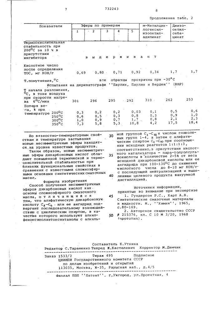 Способ получения несимметричных эфиров дикарбоновых кислот как основы сложноэфирного смазочного масла (патент 732243)