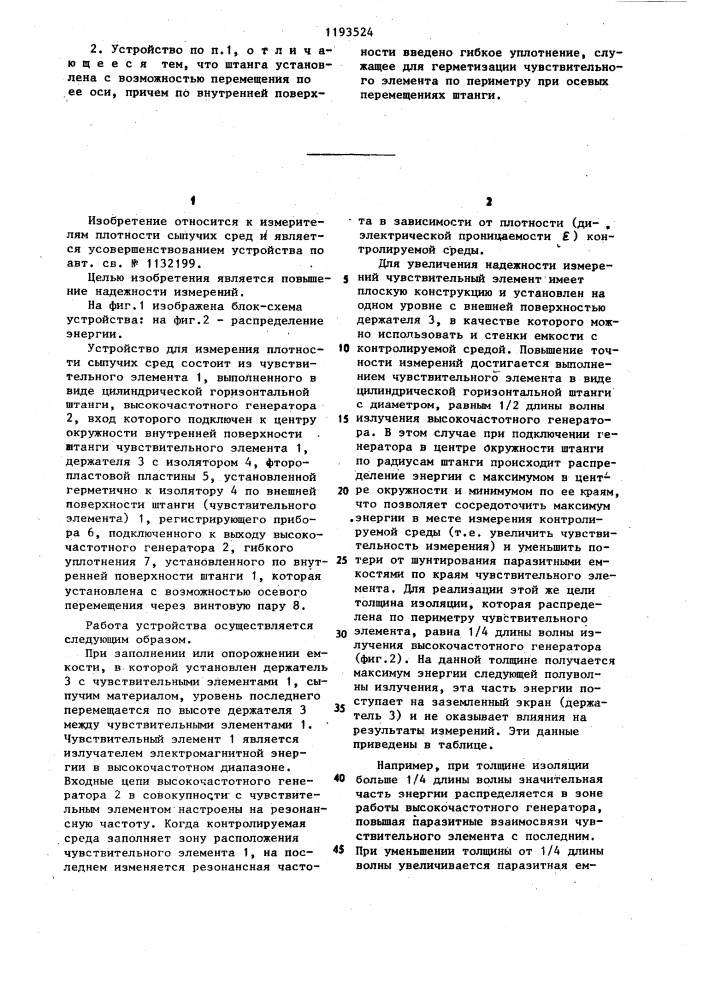 Устройство для измерения плотности сыпучих сред (патент 1193524)
