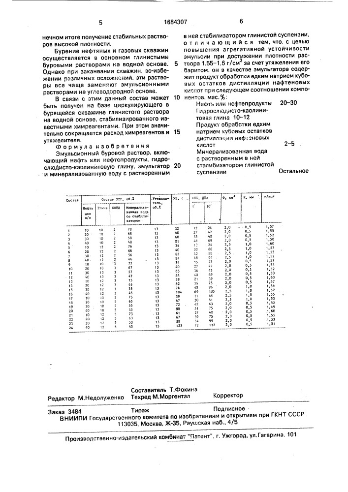 Эмульсионный буровой раствор (патент 1684307)
