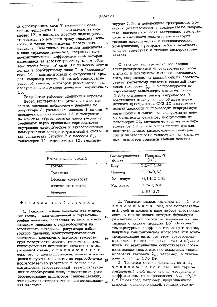 Тепловая модель человека (патент 549721)