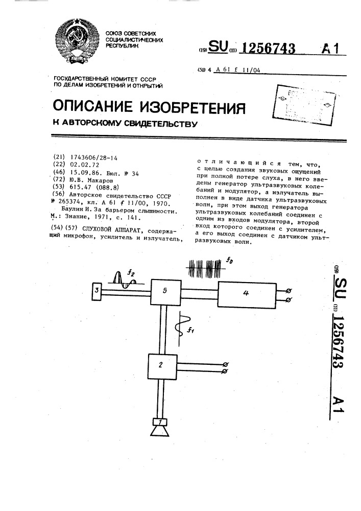 Слуховой аппарат (патент 1256743)