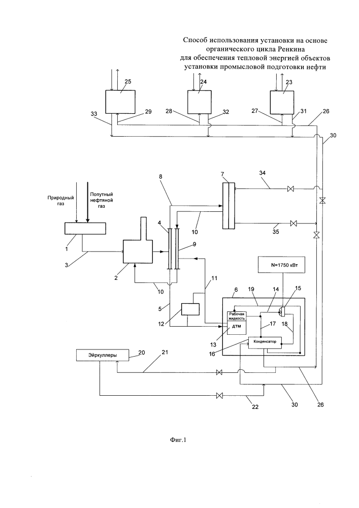 Способ использования установки на основе органического цикла ренкина для обеспечения тепловой энергией объектов установки промысловой подготовки нефти (патент 2622143)