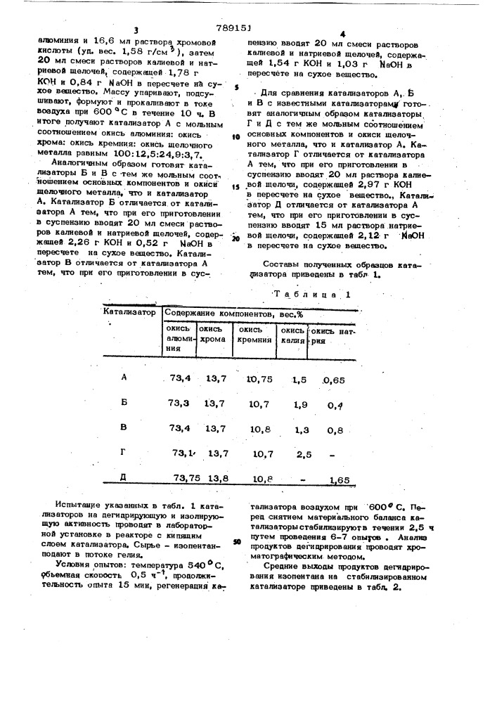 Катализатор для дегидрирования парафиновых углеводородов (патент 789151)