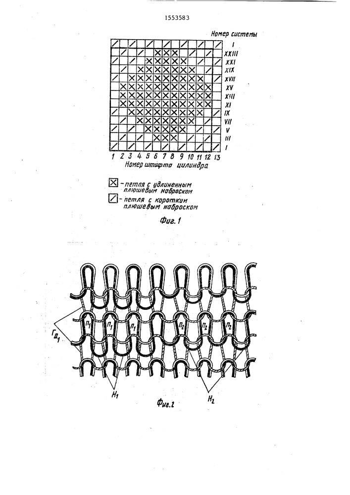 Способ получения рельефного рисунчатого плюшевого трикотажа на двухфонтурных кругловязальных машинах (патент 1553583)