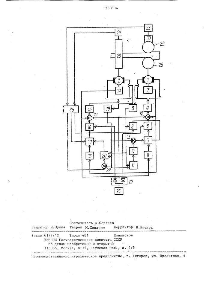 Способ регулирования скорости электроприводов реверсивного прокатного стана с вертикальными и горизонтальными валками (патент 1360834)