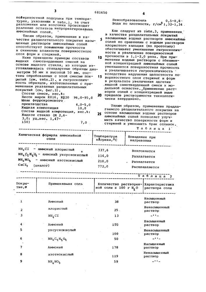 Разделительное покрытие для литейной техно-логической оснастки (патент 681650)