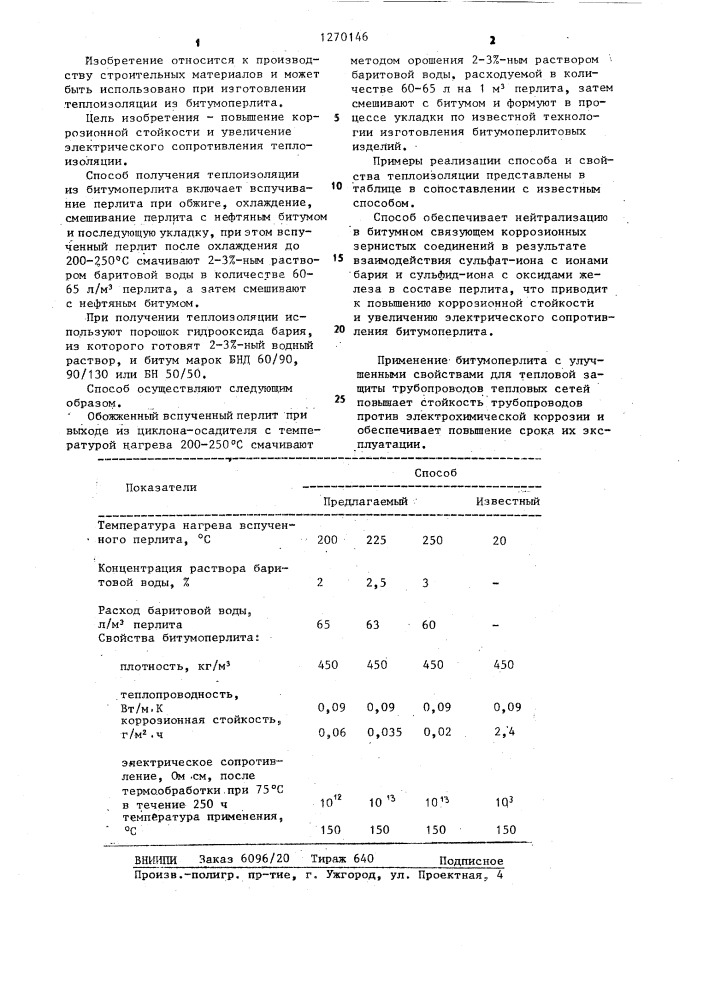 Способ получения теплоизоляции из битумоперлита (патент 1270146)