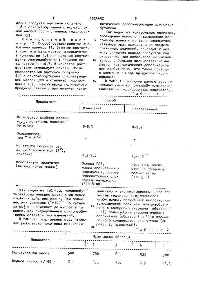 Способ получения гидрированного олигоизобутилена (патент 1024452)