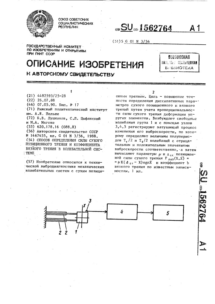 Способ определения силы сухого позиционного трения и коэффициента вязкого трения в колебательной системе (патент 1562764)