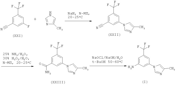 Способ получения 5-(4-метил-1н-имидазол-1-ил)-3-(трифторметил)бензамина (варианты) (патент 2446162)