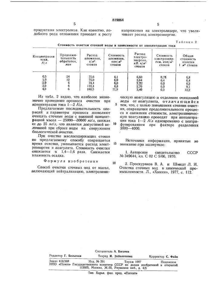 Способ очистки сточных вод от масел (патент 819064)