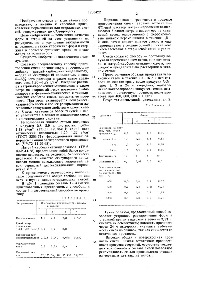 Способ приготовления смеси для изготовления литейных форм и стержней по @ -процессу (патент 1263422)