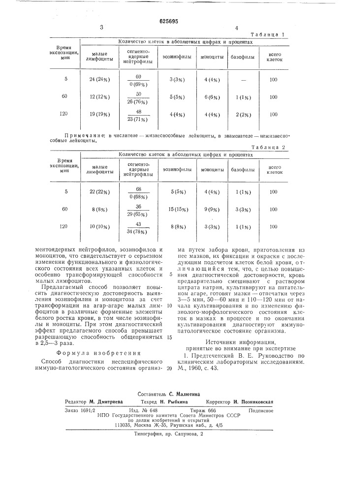 Способ диагностики неспецифического иммуно-патологического состояния организма (патент 625695)