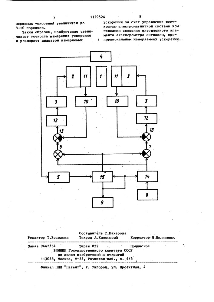 Компенсационный акселерометр (патент 1129524)