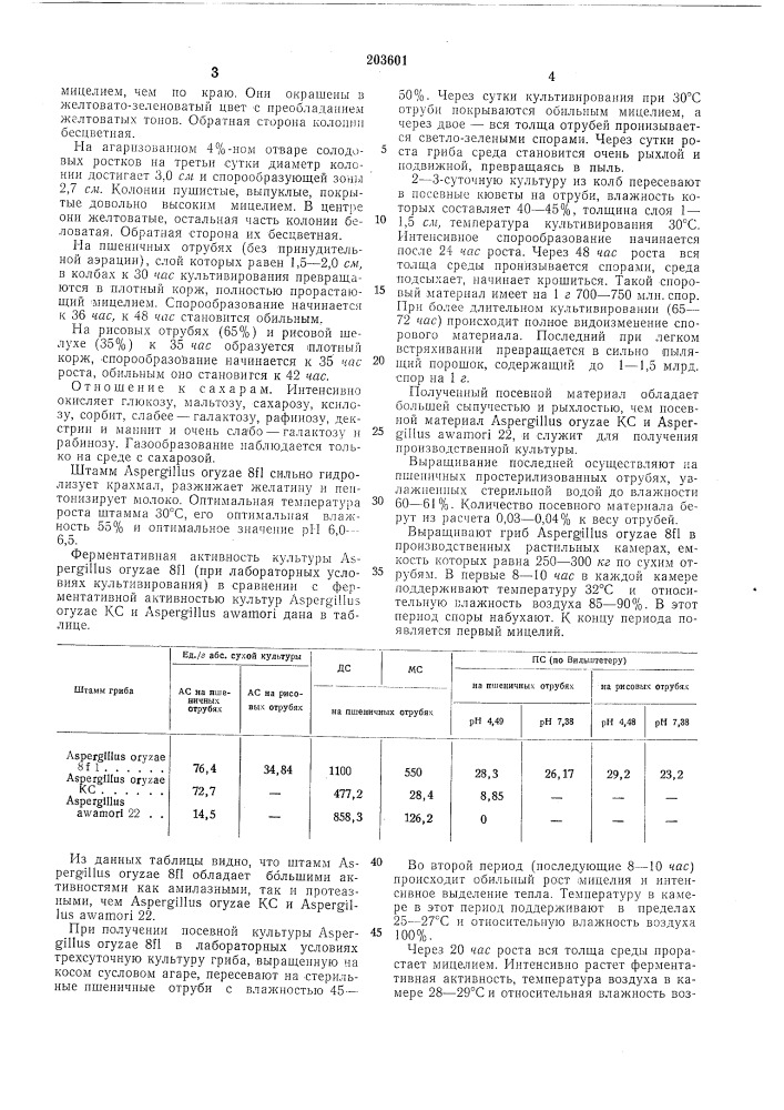 Штамм гриба asperg3llus oryzae 8п (патент 203601)