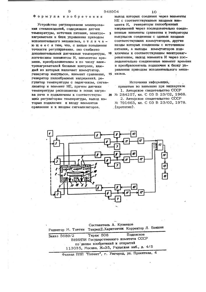 Устройство регулирования моллирования стеклоизделий (патент 948904)