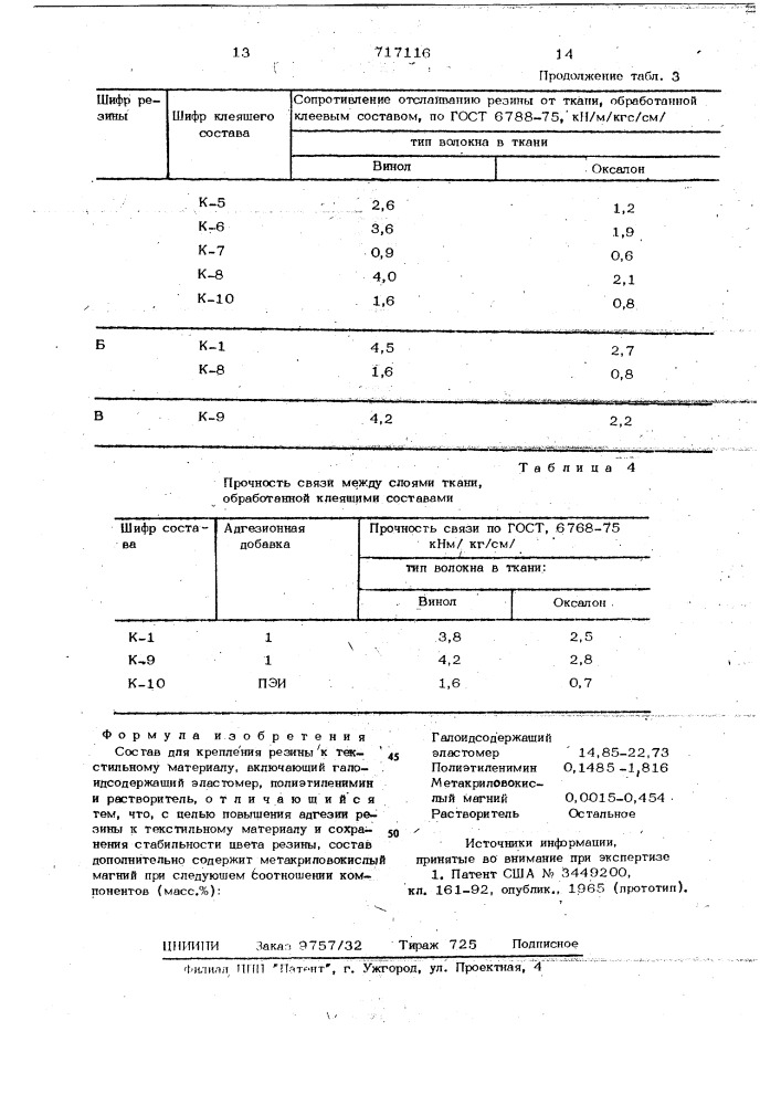 Состав для крепления резины (патент 717116)