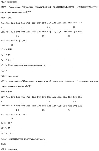 Аналог панкреатического полипептида человека (варианты), фармацевтическая композиция на его основе, способ лечения ожирения или диабета, способ снижения аппетита, уменьшения поглощения пищи или снижения потребления калорий и способ косметического снижения массы посредством указанного аналога (патент 2506273)