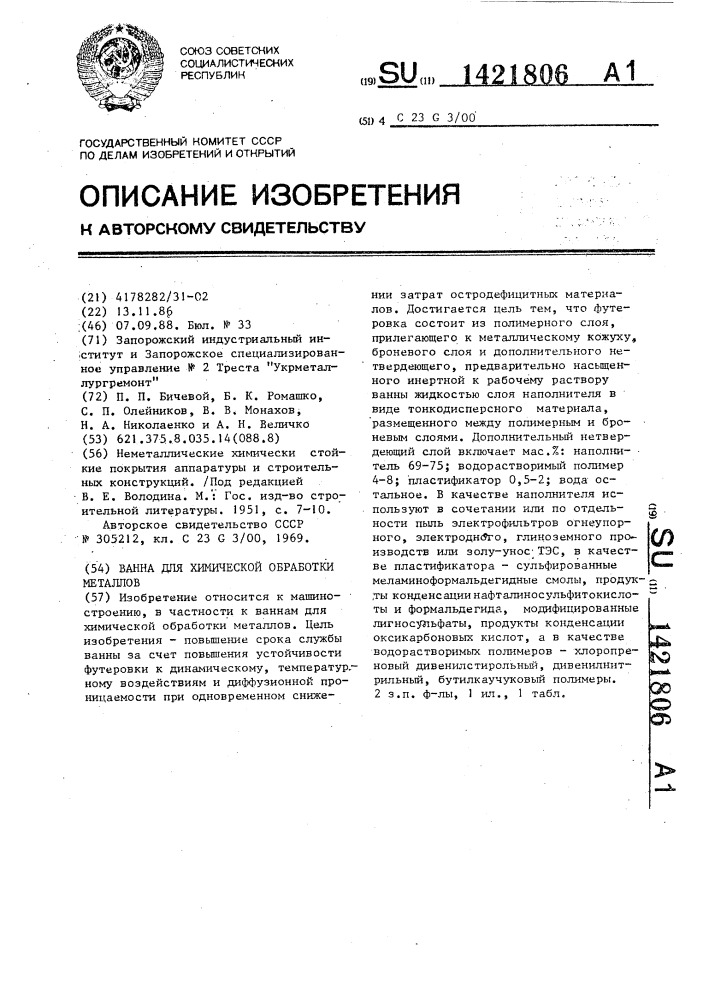 Ванна для химической обработки металлов (патент 1421806)