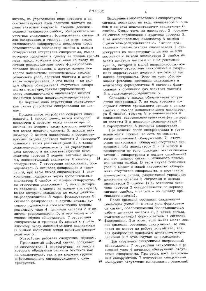 Устройство синхронизации по циклам (патент 544160)