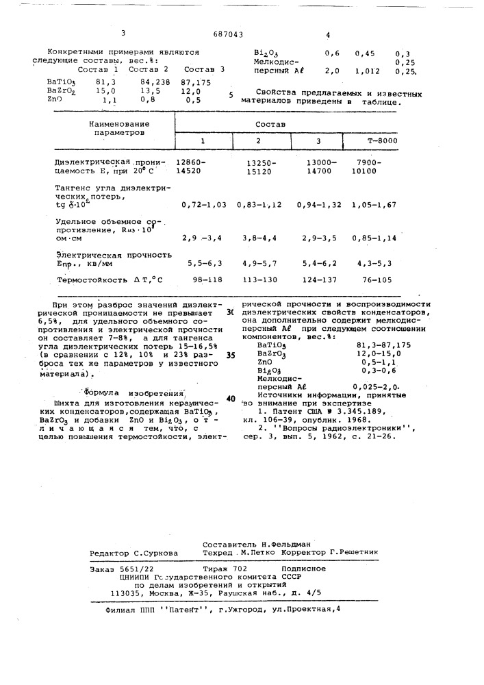 Шихта для изготовления керамических конденсаторов (патент 687043)